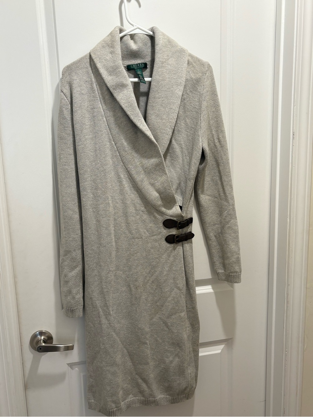 Lauren Ralph Lauren Beige Shawl-Collar Knit Cardigan